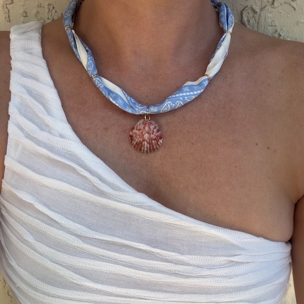 Blue and White Shell Pendant Necklace